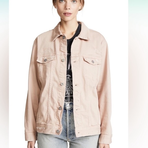 Adriano Goldschmied Distressed denim jean Jacket NWT Large weathered rosy rouge